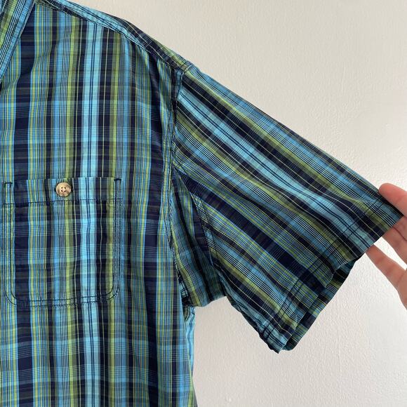 Duluth Size L Plaid Blue Green Button Up Shirt Short Sleeves 100% Cotton - Picture 4 of 7